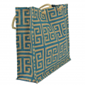 15- BLUE & TAN GREEK KEY JUTE BAG